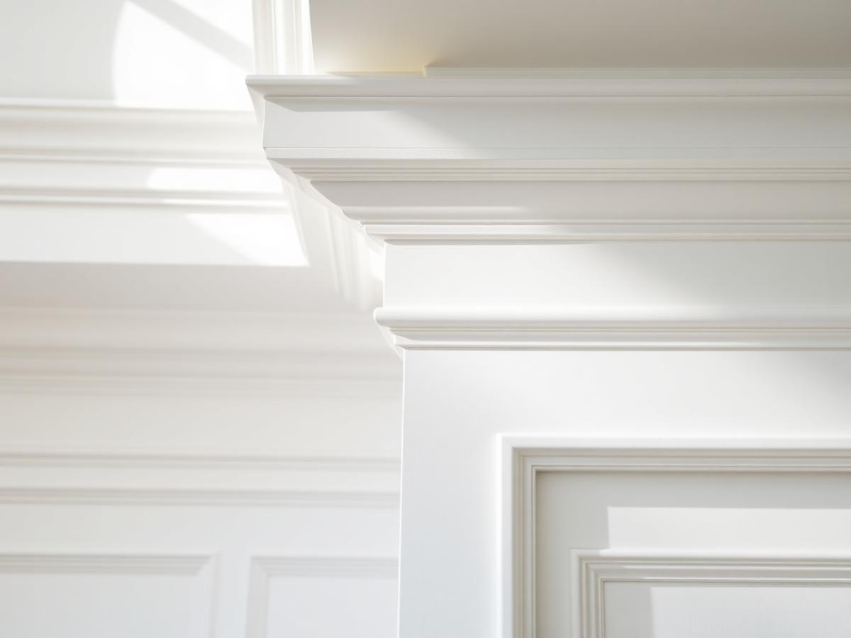 Detail of built-up crown molding and casing showing fine finish carpentry